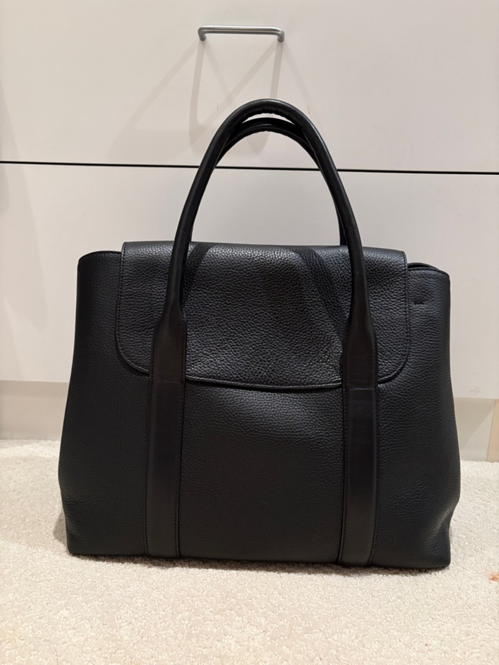 Cuyana Black Pebbled Leather Trapeze satchel